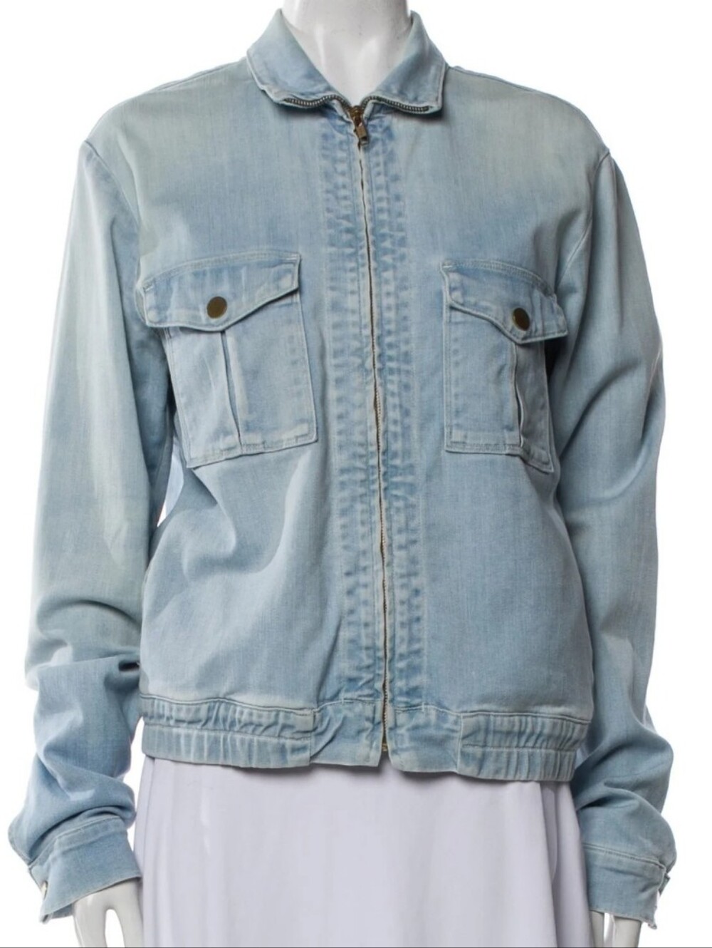 FRAME Le Citadel denim jacket in a light blue barrington wash with a full zip - Picture 7 of 7